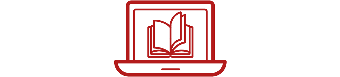 Image of an icon of a computer with a book on the screen.